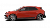 Roter Hyundai Kompaktwagen Seitenansicht, futuristisches Design, sportliche Details, keine Umgebung sichtbar