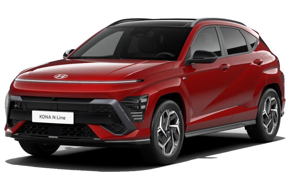 Roter Hyundai kompakter SUV seitliche Aufnahme vor neutralem Hintergrund, sportliches Design