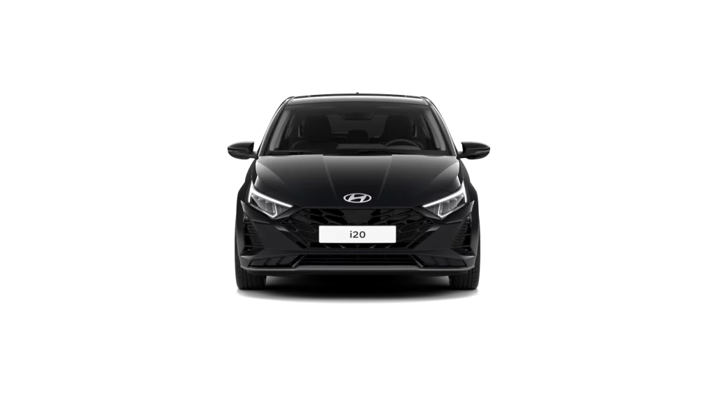 Schwarzer Hyundai Kompaktwagen frontal vor schwarzem Hintergrund